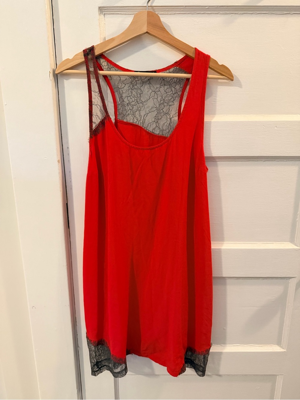 Ella Moss Red Mini Dress with Black Lace Trim
